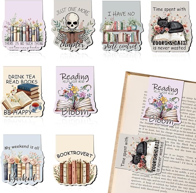 Book Lovers Magnetic Bookmarks - 8 PCs Cute Cat Page Markers Gifts Funny Vintage Aesthetic Flower Magnet Book Marks for Reading Women Readers Bookish Students Teacher Birthday Graduation