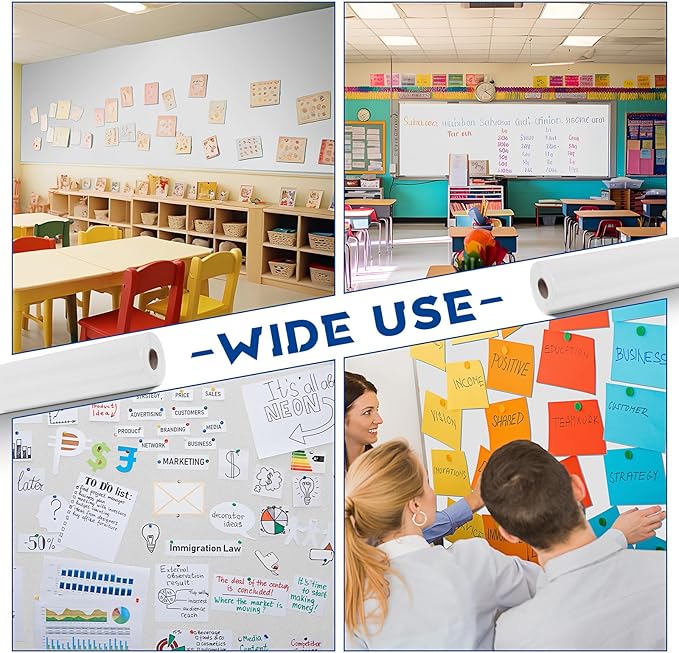 Hahafelt 16 in x 40 Ft Fabric Bulletin Board Roll Classroom Non Woven Fabric Background Decorations Waterproof Wrinkle Resistant Bulletin Board for Back to School Wall Decor(White,Pure)