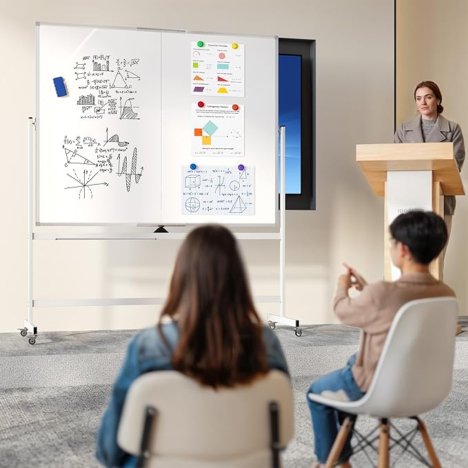 Large Rolling Whiteboard on Wheels, 60" x 48" Double-Sided Mobile White Board with Stand, 5' x 4' Portable Standing Magnetic Dry Erase Board Easel for Home Office Classroom School, Silver