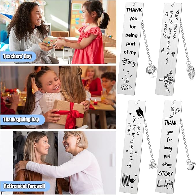 Lewtemi 4 Pcs Teacher Appreciation Bookmark Gifts, Thank You for Being Part of My Story Gift for Women Coworker, Retirement Farewell Graduation Appreciation Gifts for Colleague Employee