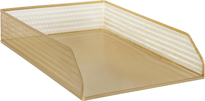 Martha Stewart Ryder 2 Pack Gold Mesh Metal Paper Letter Inbox Tray Desktop Organizer