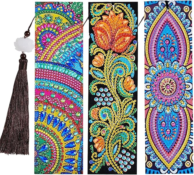 Tontut 3pcs Diamond Art Painting Kit Bookmarks, Shaped Flowers Exquisite General DIY Bookmarks, Lightweight and Durable, Suitable for Reading Lovers