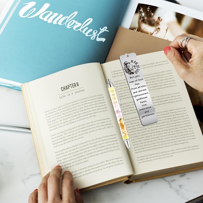 Christian Man of God Bible Bookmark with NFC, Metal Inspirational Faith Book Mark and Pen Set, Religious Book Marker for Reading Men, Catholic Gifts for Pastor Father Teacher School Office Supplies