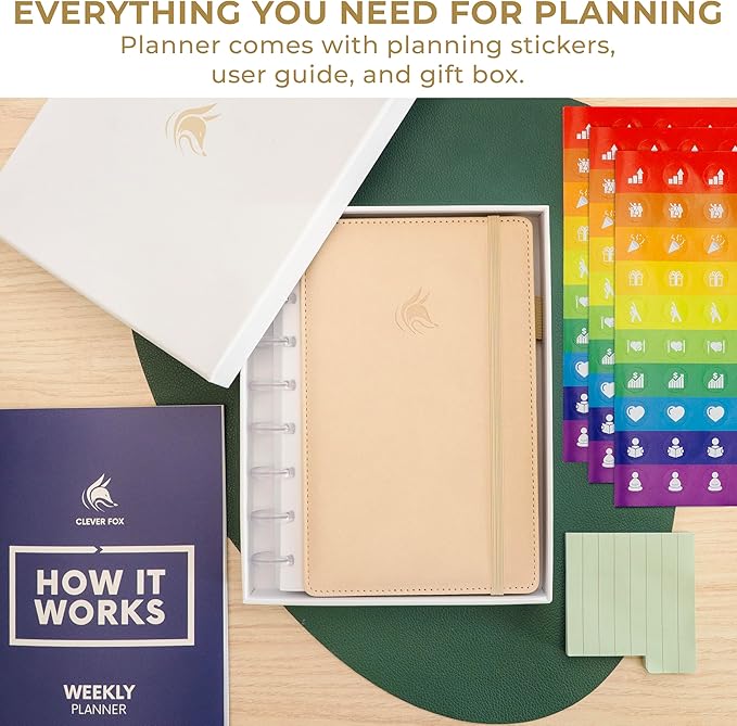 Clever Fox Disc-Bound Weekly Planner – Undated Monthly Notebook with Habit Tracker, Productivity Journal – Life, Work & Goal Organizer, 6.5 x 8.4" (Seashell)