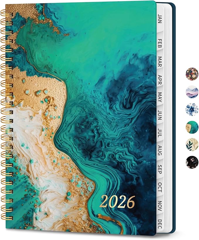 2026 Planner, Weekly and Monthly Planner for Women, January 2026 - December 2026, Hardcover 2026 Calendar Planner Book with Tabs, Inner Pocket, Spiral Bound, Perfect for Office Home School Supplies - A4 (8.5" x 11"), Coastline