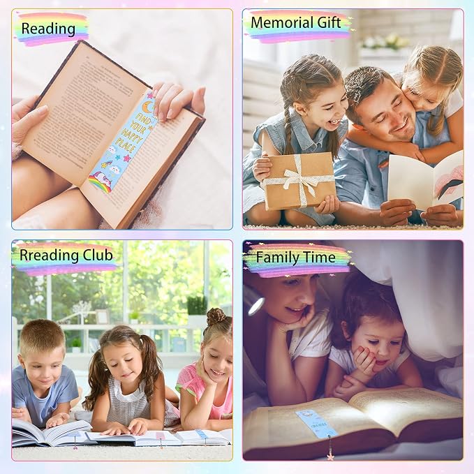 Outus 12 Pieces Unicorn and Rainbow Theme Bookmarks with 12 Pieces Metal Charms Inspirational Quotes Book Marks Unicorn Page Markers for Reading Teens and Adults