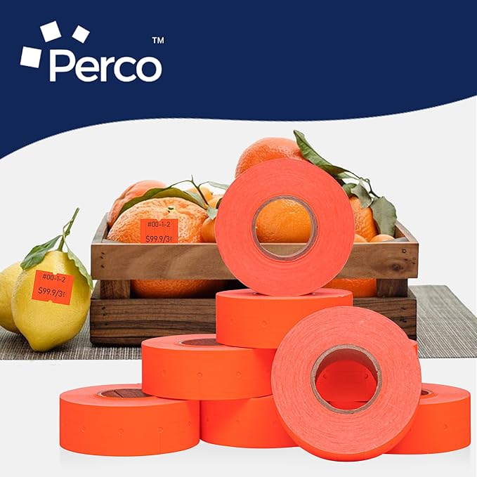 Perco 2 Line Fluorescent Red Labels - 32 Rolls, 4 Sleeves, 24,000 Blank Price and Date Gun Labels for Perco 2 Line Price and Date Guns - Made in USA
