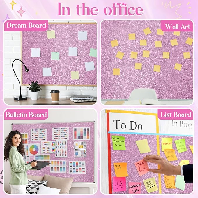 gisgfim Glitter Bulletin Board Roll Sparkle Bulletin Board Background Glitter Poster Paper Gift Wrapping DIY Art Crafts Non Fading Wallpaper for Home Office Classroom Decoration 16"x20ft, Light Purple