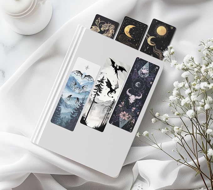 TwoDays Fantasy Merch Bookmarks for Book Lovers, Tarot Witchy Dragons Gothic Horror Book Accessories for Bookish Gifts (Set of 10, 6'' X 2'')