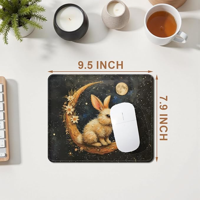 Vintage Witchy Easter Bunny Moon Mouse Pad, Fantasy Dark Celestial Floral Moon Mouse Pad for Home Office Computer Gaming Desk Accessories, 9.5x7.9 Inch