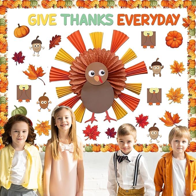 Thanksgiving Turkey Bulletin Board Set Autumn Turkey Bulletin Board Classroom Decoration Fall Maple Leaf Give Thanks Everyday Cutouts for Fall Thanksgiving Classroom School Wall Decor