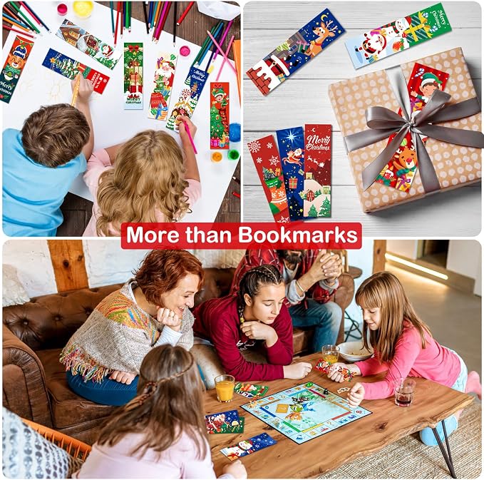 MWOOT 30 Pieces Christmas Paper Bookmarks, Double-sided Page Clips with Santa Claus Design, Creative Xmas Reading Paper Cards for Book Lovers, Student, Classroom Rewards, Party Favors,Gift Bag(15x4CM)