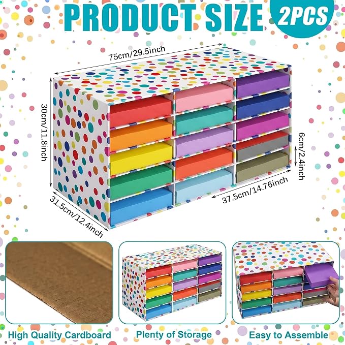 Colingmill 2 Pcs Confetti Classroom Paper Storage Organizer Construction Paper Storage Desktop Mailbox File Sorter Literature Cardboard Organizer for Home Office School, 29.5 x 14.2 x 12.4 Inch