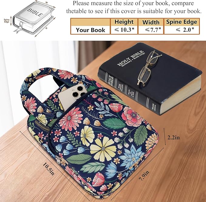 DSIUE Kids Bible Cover Case Gilrs Cute Bible Carrying Case Book Holder/Carrier/Bag with Handle and Pockets, Bow Floral