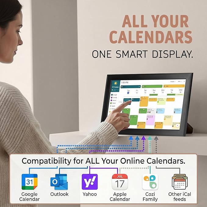 15.6 Inch Digital Calendar Wall Touch Screen, Smart Family Planner with Chore Chart, Electronic Calendar No Subscription, WiFi Touchscreen Daily Planner – Wall Mount & Desk Stand
