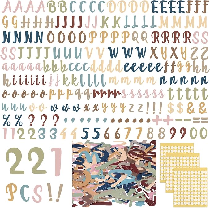 221 Pcs Boho Bulletin Board Letters, Italic Alphabet Number Punctuation Symbol Combo Letter Cutouts, Boho Classroom Decor for School Classroom Chalkboard Poster Bulletin Board Wall