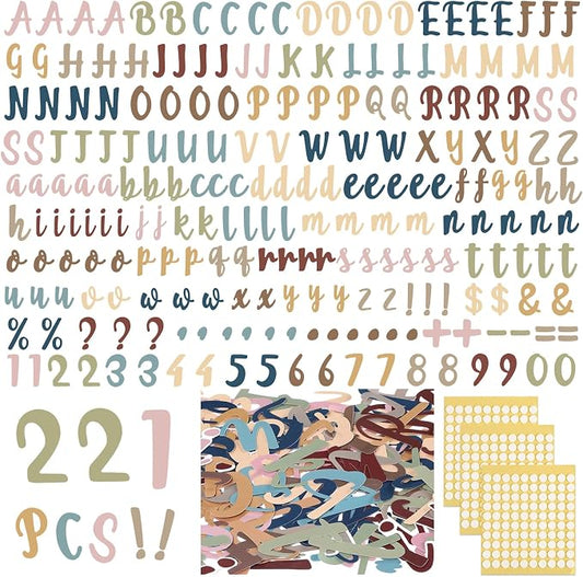 221 Pcs Boho Bulletin Board Letters, Italic Alphabet Number Punctuation Symbol Combo Letter Cutouts, Boho Classroom Decor for School Classroom Chalkboard Poster Bulletin Board Wall