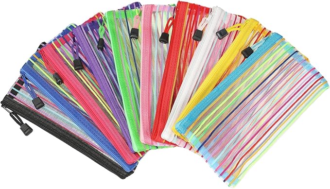 MECCANIXITY Mesh Zipper Pouches, B6 Pencil Case Document File Bags Storage Organizer for Office Supply Travel Accessory, Multicolor Pack of 10