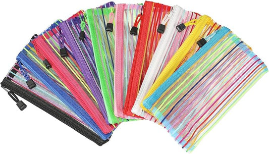MECCANIXITY Mesh Zipper Pouches, B6 Pencil Case Document File Bags Storage Organizer for Office Supply Travel Accessory, Multicolor Pack of 10