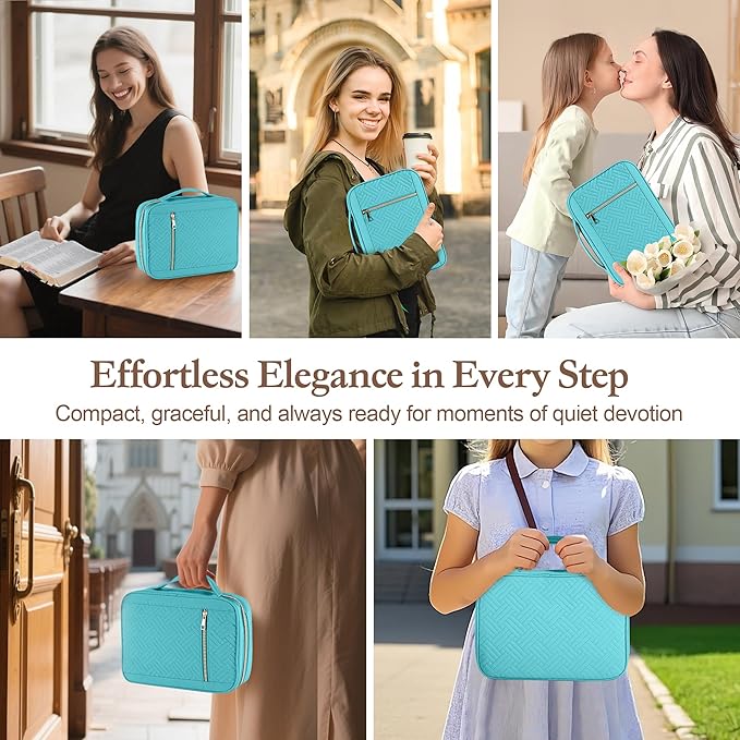Durable and Protective Bible Cover Case for Women,Portable Bible Carrier Organizer Bag with Zipper,Christian Gift for Women,Includes 15 Magnetic Bookmarks,Great for Church,Travel or Daily Use, Mint