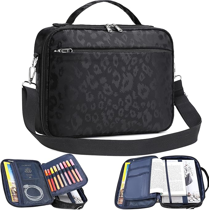 Jumpopack Bible Cover Case for Women Grils Bible Cover with Shoulder Strap Bible Case for Bible Study Accessories-Ideal Gift for Women and Girls (Leopard Black)