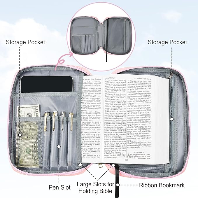Bible Cover Case for Women, Quilted Bible Cover Bag with Handle for Girls, Bible Carrying Case Study Supplies Accessories for Women