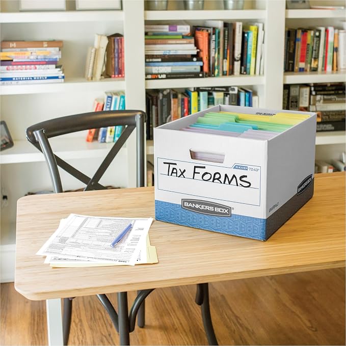 Bankers Box 0724303 R-Kive Storage Box, 12 x 10 x 15, Letter/Legal Size, White/Blue, 4/ct