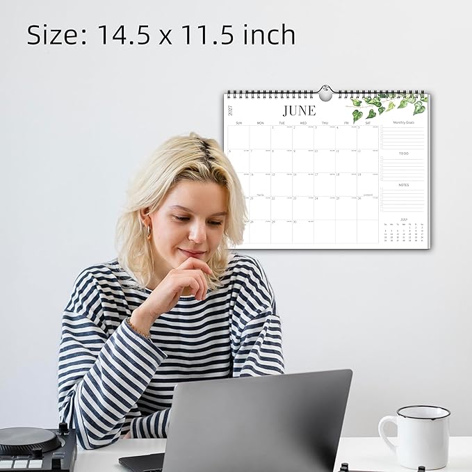 Aesthetic Wall Calendar 2026, 18 Monthly Horizontal Calendar January 2026 to June 2027, 14.5" x 11.5" Modern Wall Hanging Calendar for School, Home, Office for Monthly Organizing & Planning