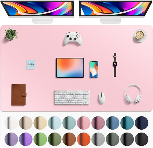 Aothia Faux Leather Desk Mat - Large Mouse Pad, Non-Slip PU Leather Blotter, Waterproof Writing Surface for Office and Home (Fairy Pink, 63" x 24")