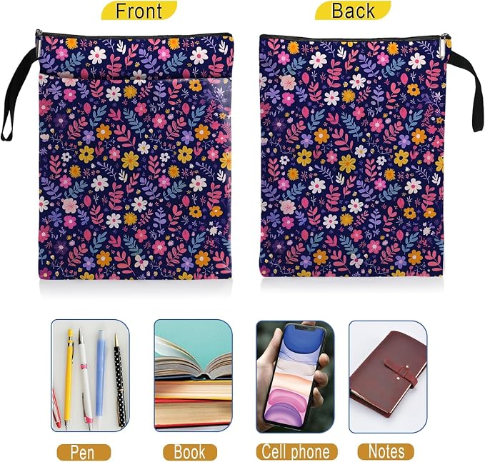 Flower Pattern Book Sleeve,Book Lovers Gifts Waterproof Book Cover for paperbacks with Zipper and Front Pocket Book Pouch for Women Teacher Birthday Graduation Christmas Gifts (Wildflower1602)
