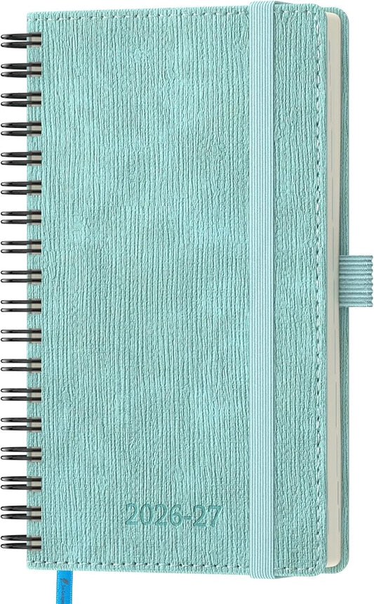 2026-2027 Planner, Daily Weekly Monthly Academic Planner, 18 Months Spiral Bound Agenda, 6.5" x 3.75", Vertical Layout, Calendar Planner, Vegan Leather Soft Cover,Sky Blue