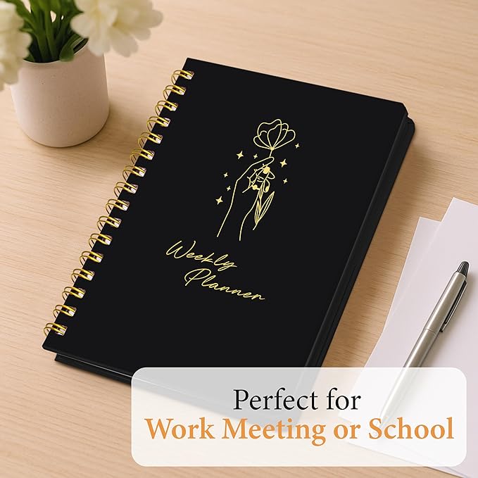 Undated Weekly Planner – Minimalist Notebook for Work, Home & Daily Writing | Simple Matte Planner for Goals, Appointments, Notes & Productivity, Elegant Cardstock Pages, Black