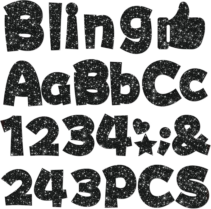 243 Pcs Glitter Bulletin Board Letters Set, 4 Inch Alphabet Poster Board Cardboard Cutouts with Numbers and Punctuation, Classroom School Wall Display Decorations (Black)