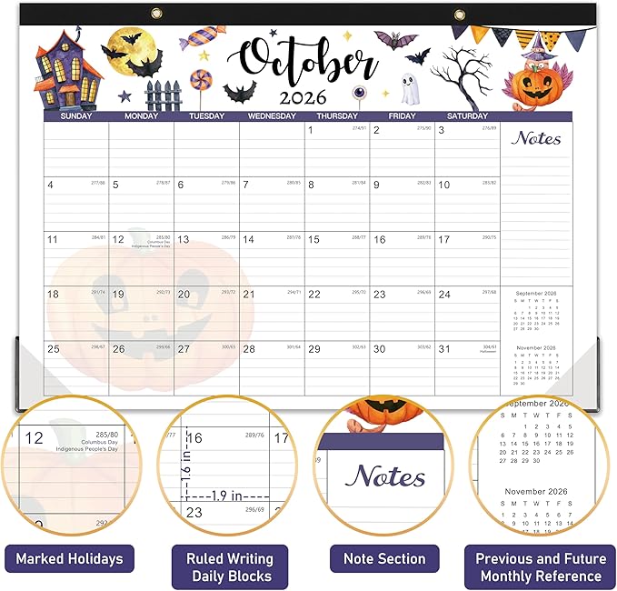Desk Calendar 2026-2027, 18 Months Desk/Wall Calendar 2026-2027, July 2026 - December 2027, 17" x 12", with Large Ruled Blocks for Planning