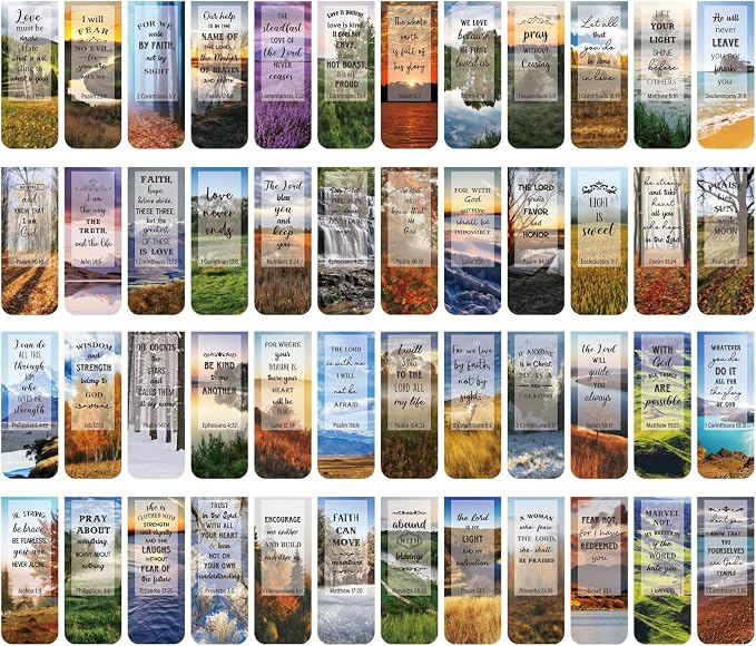 Zonon 48 Pcs Bible Verse Magnetic Christian Bookmarks, 0.8x4.7in Inspirational Scripture Book Markers for Women Men Religious Motivational Page Clips Book Lovers Reading Gifts(Forest Style)