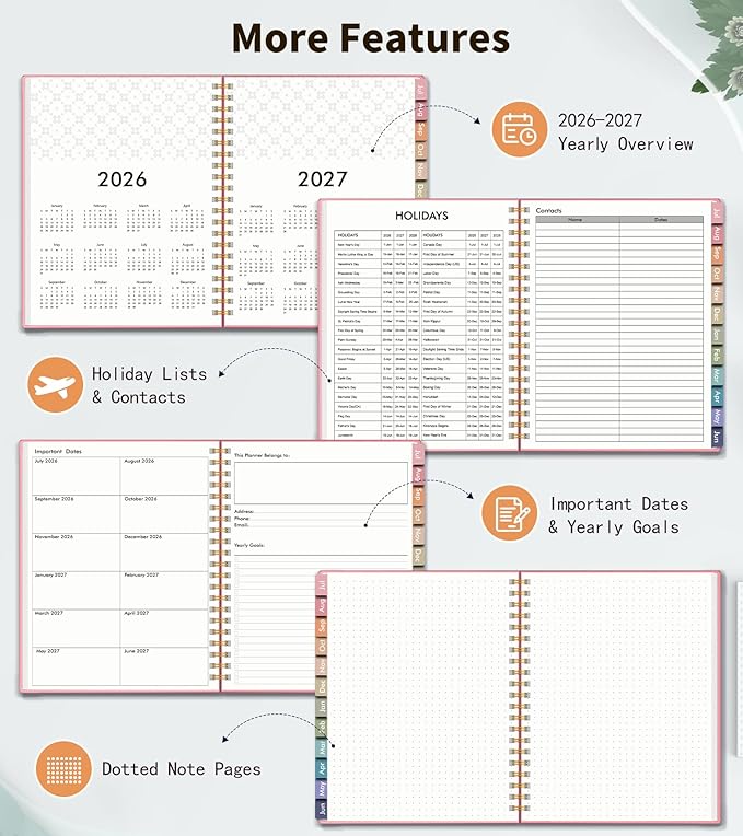 Academic Planner 2026-2027, Weekly and Monthly Calendar Planner from July 2026 - June 2027, 8.5" x 11" A4 Large Daily Agenda Book with Tabs, Flexible Cover, College School Organizer for Student Teacher, Pink