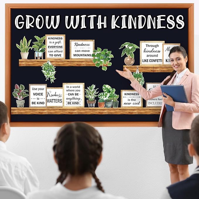 Qilery Bookshelf Bulletin Board Set Motivational Classroom Decor Reading Library Bulletin Board Set Inspirational Cutout for Back to School Classroom Decoration(Grow with Kindness)