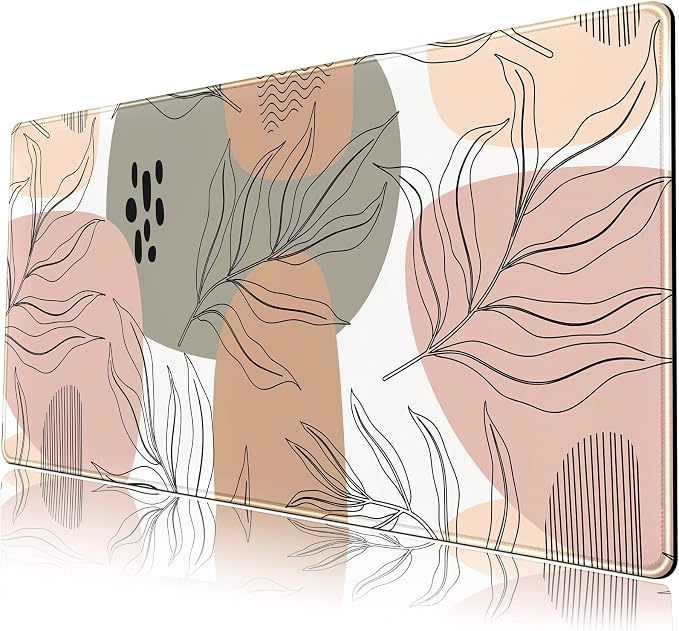 Boho Abstract Large Mouse Pad, Brown Grey Pink Aesthetic XL Mouse Pad, Gaming Mousepad XXL Long Keyboard Mat 31.5''X15.7'' Desk Accessories for Women Girls