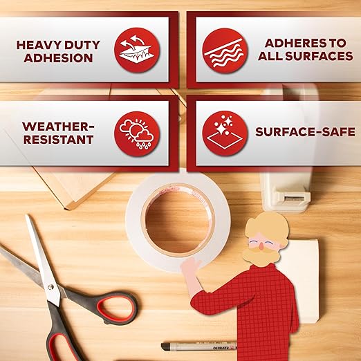 XFasten Removable Double Sided Tape Clear 2 inch x 20 Yards (Pack of 3, 180 Feet Total) Transparent Residue-Free Clear Double Sided Tape Heavy Duty for Crafts, Wall, Fabric, Dress, and Carpet