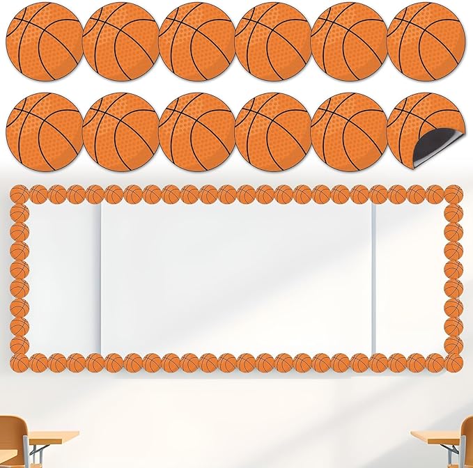 30 PCS Basketball Theme Magnetic Bulletin Board Borders 35 Ft Classroom Borders Precut Strips Reusable Sports Magnetic Bulletin Board Decorations for Classroom Office & Activity Room Accessories