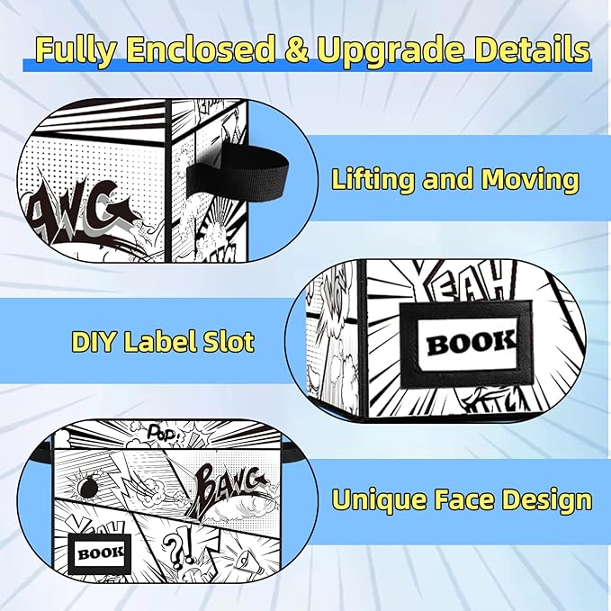 10 Pack Comic Book Storage Box, 15.8" X 7.8" X 11.8", Heavy Duty Collapsible Holds 160-180 Comic Book Bin Container Holder Shelf (Cartoon Bombs)