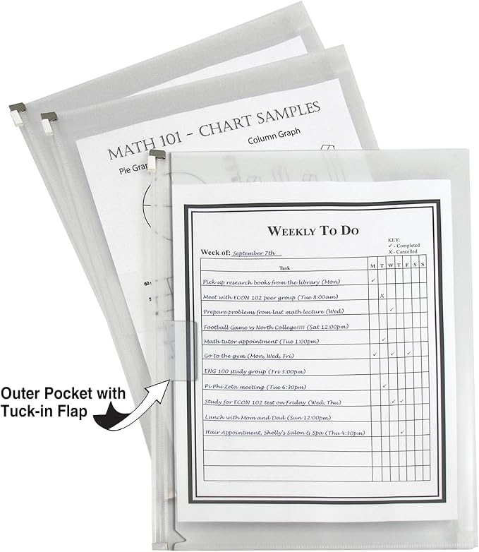 C-Line Zip 'N Go Expanding Portfolio with Outer Pocket, Letter Size, 200-Sheet Capacity, Clear, 3 per Pack (48117)