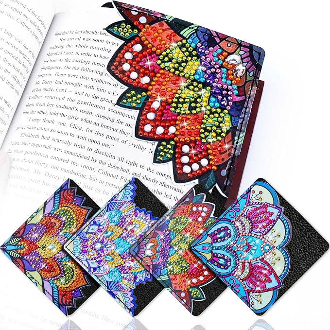 Diamond Art Bookmarks, 4 PCS Cute Diamond Art Bookmarks for Book Lovers, DIY Corner Bookmark Diamond Art Kits for Kids