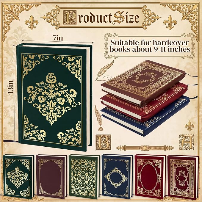 Gilprop 6 Pack Vintage Book Cover 9 x 11 in Jumbo Stretchable Book Cover for Most Hardcover Fabric Reusable Washable Protective Covers for Textbooks(Multicolor)