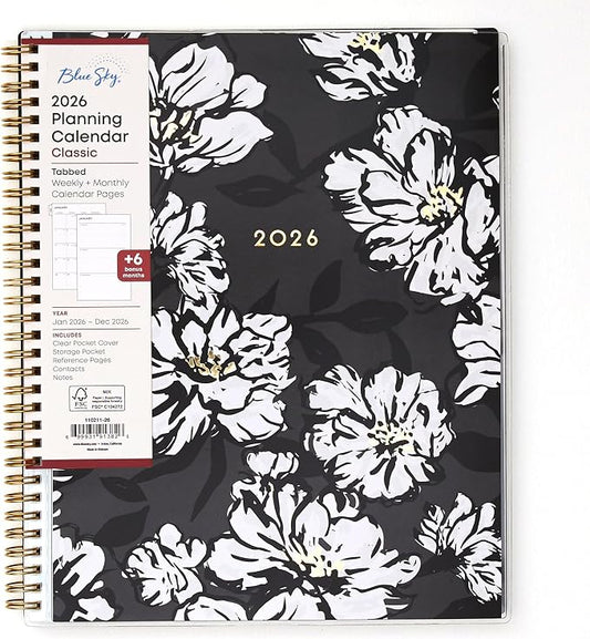 Blue Sky 2026 Weekly and Monthly Planner Calendar, January 2026 - December 2026, 8.5" x 11", Clear Pocket Cover, Laminated Tabs, Durable Twin Wire Binding, Storage Pocket, Baccara Dark