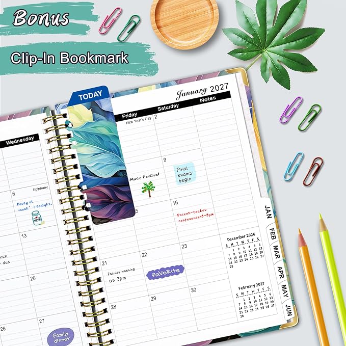 2026-2027 Planner from Jul 26-Jun 27, 6.3" X 8.5" Hardcover Agenda Planner, Daily Planner Spiral Bound, Daily Journal Organizer with Inner Pocket, Bookmark, Perfect for Home, Office, Students
