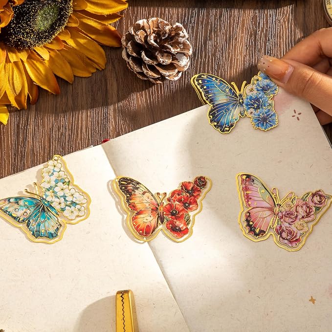 4 PCS Metal Butterfly Bookmarks, Golden Clips Bookmark Monet Oil Painting Theme Book Mark Bookmarks for Book Lovers Women Teens Writers Readers Children