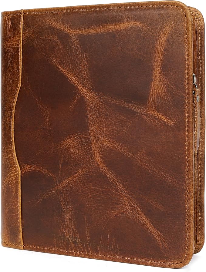 ELIZO Leather A5 Portfolio Padfolio Folio A5 Notebook Journal Cover Planner Binder Small Mens Business Work Folder Organizer (Antique)