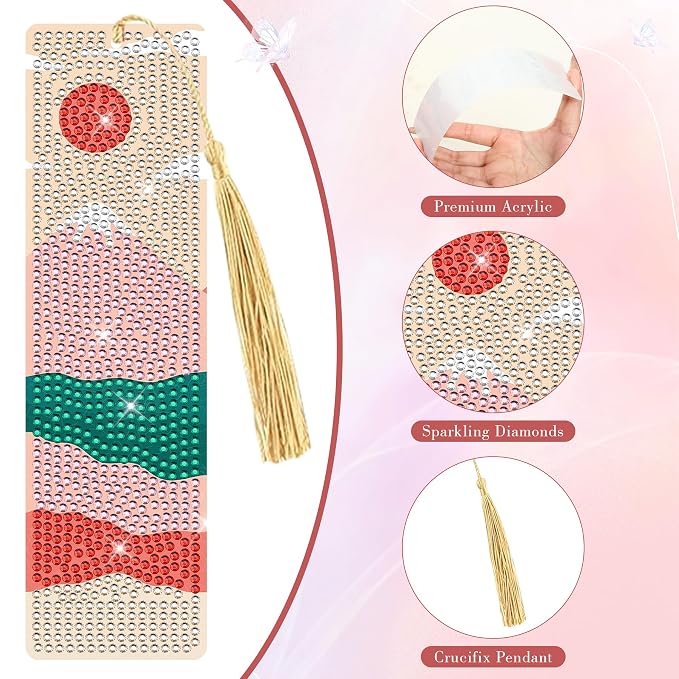 Boho Diamond Art Bookmarks Kit - DIY Diamond Painting Bookmarks with Sun and Moon Mountain Painting Kits for Making Beginner Kids Adults