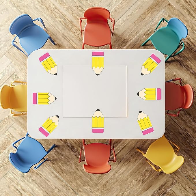 Whaline 12Pcs Pencil Dry Erase Dots Removeable Vinyl Sticker Spots Yellow Pink Pencil Shape Dry-Erase Board Stickers for Whiteboards Desks Wall Teaching Supplies